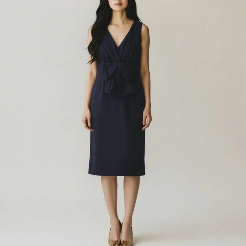 Kate Spade | Navy Bow-Front Midi Dress Size 2‎ Cocktail Holiday Party Shift
